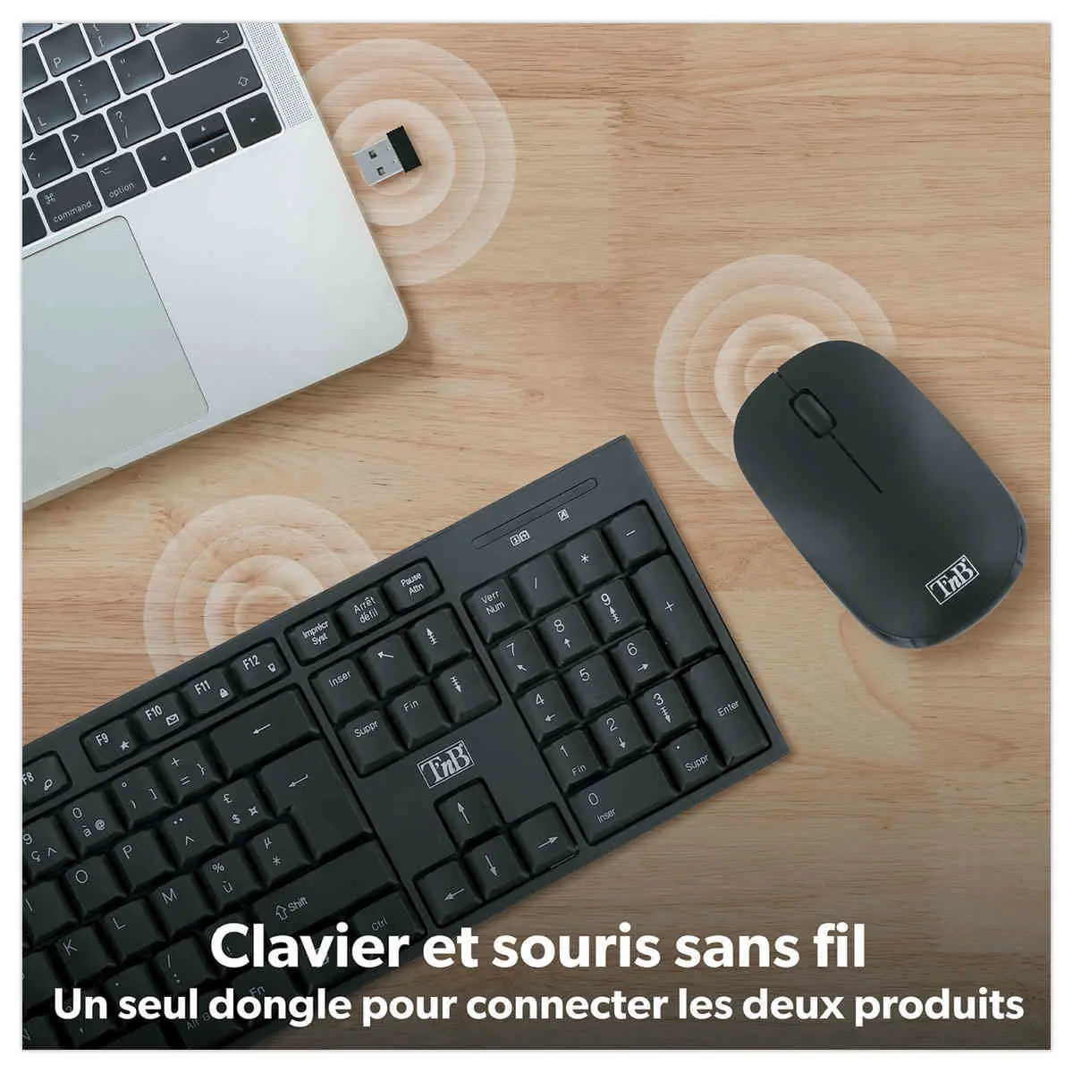 Kit clavier et souris sans fil Classy - 13 raccourcis multim&eacute;dias - R&eacute;cepteur USB unique - Noir - T'NB photo du produit