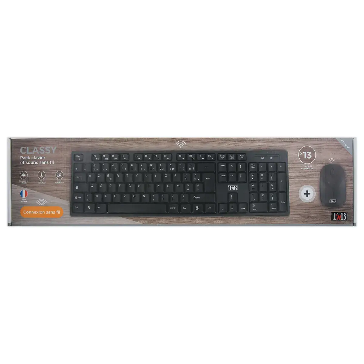 Kit clavier et souris sans fil Classy - 13 raccourcis multim&eacute;dias - R&eacute;cepteur USB unique - Noir - T'NB photo du produit