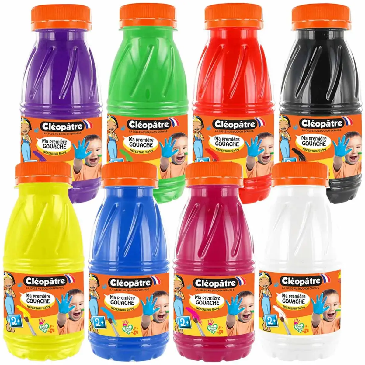 8 Flacons de gouache aux doigts - 250 ml - Coloris assortis - Cléopâtre photo du produit