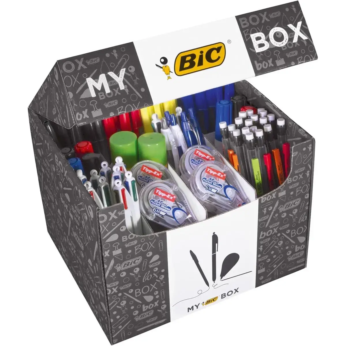 Coffret d'&eacute;criture - Stylos-bille + porte-mines + rubans correcteurs + marqueurs + surligneurs + b&acirc;tons de colle - Bic photo du produit