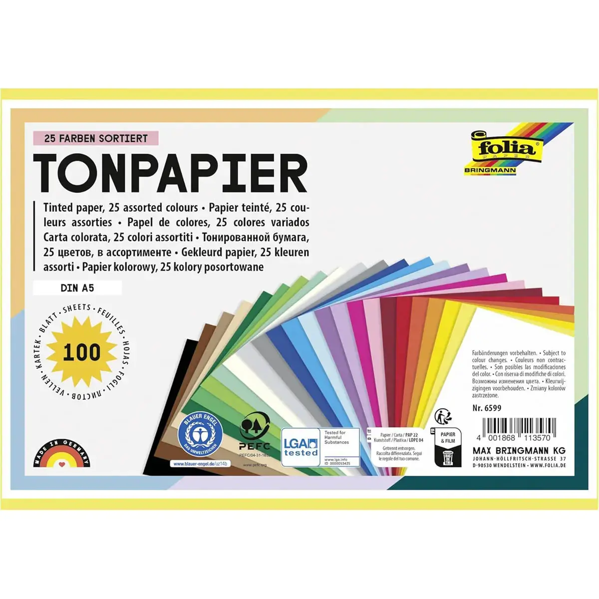 100 Feuilles papier à dessin - A5 - 130g - Coloris assortis photo du produit