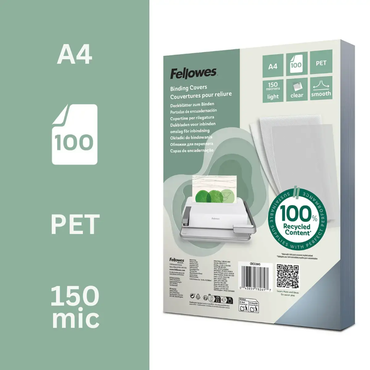100 Couvertures pour reliure – A4 – 150µ – Fellowes photo du produit