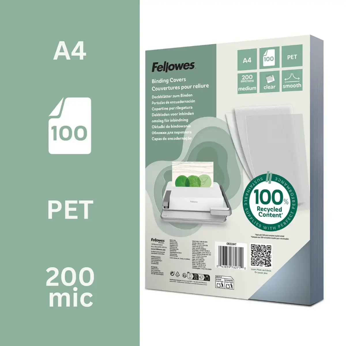 100 Couvertures pour reliure &ndash; A4 &ndash; 200&micro; &ndash; Fellowes photo du produit