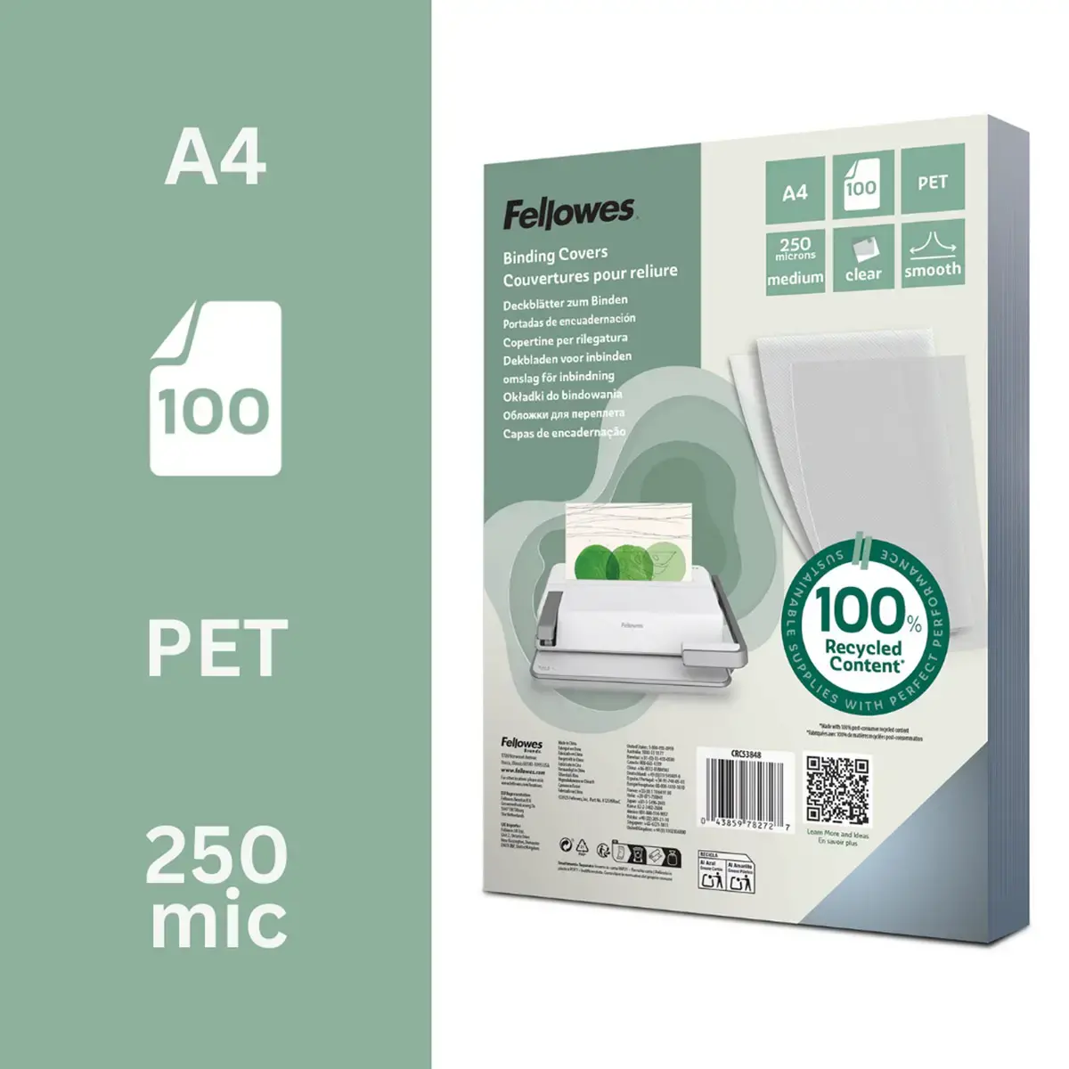 100 Couvertures pour reliure &ndash; A4 &ndash; 250&micro; &ndash; Fellowes photo du produit