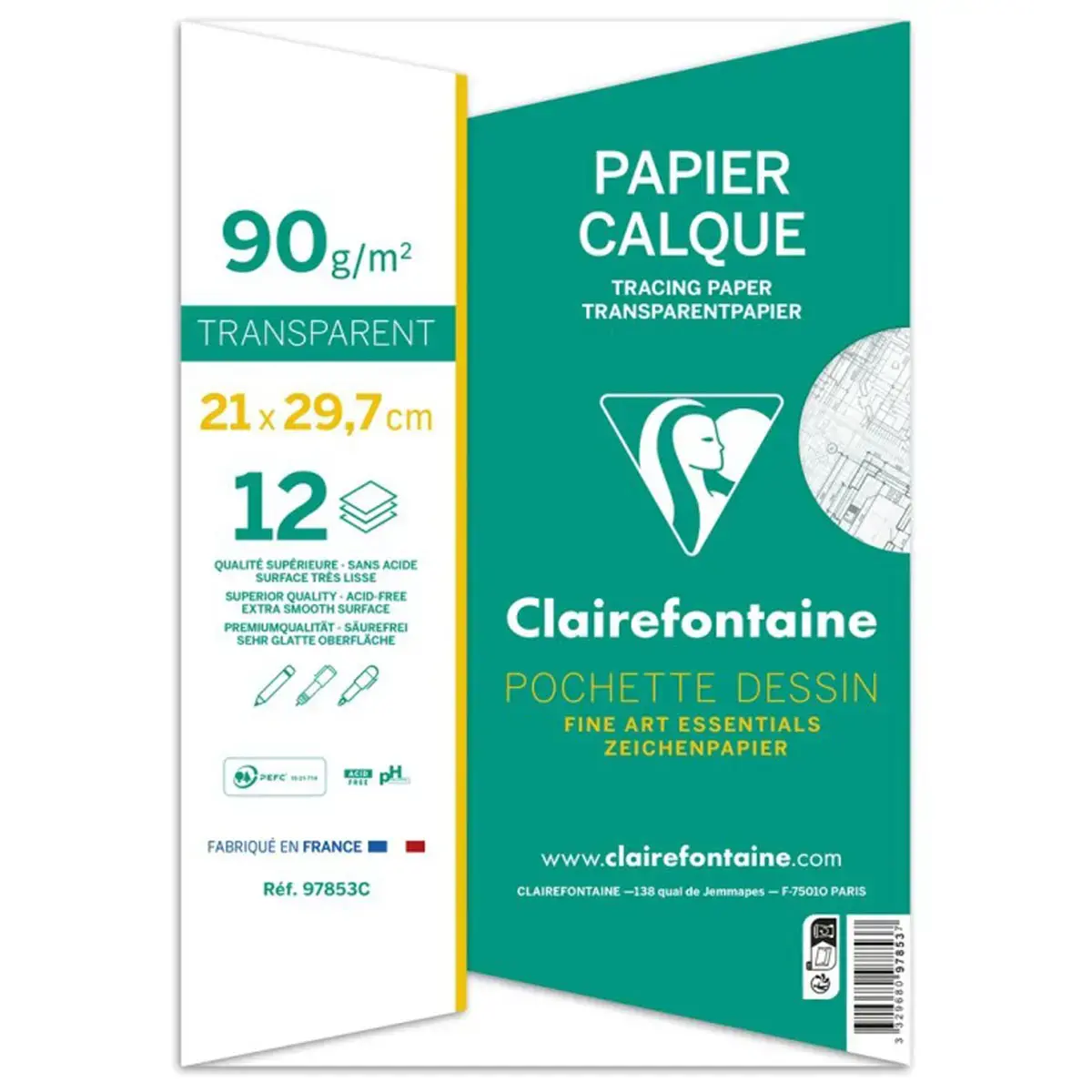 12 Papiers calques - A4 - 90g - Clairefontaine photo du produit