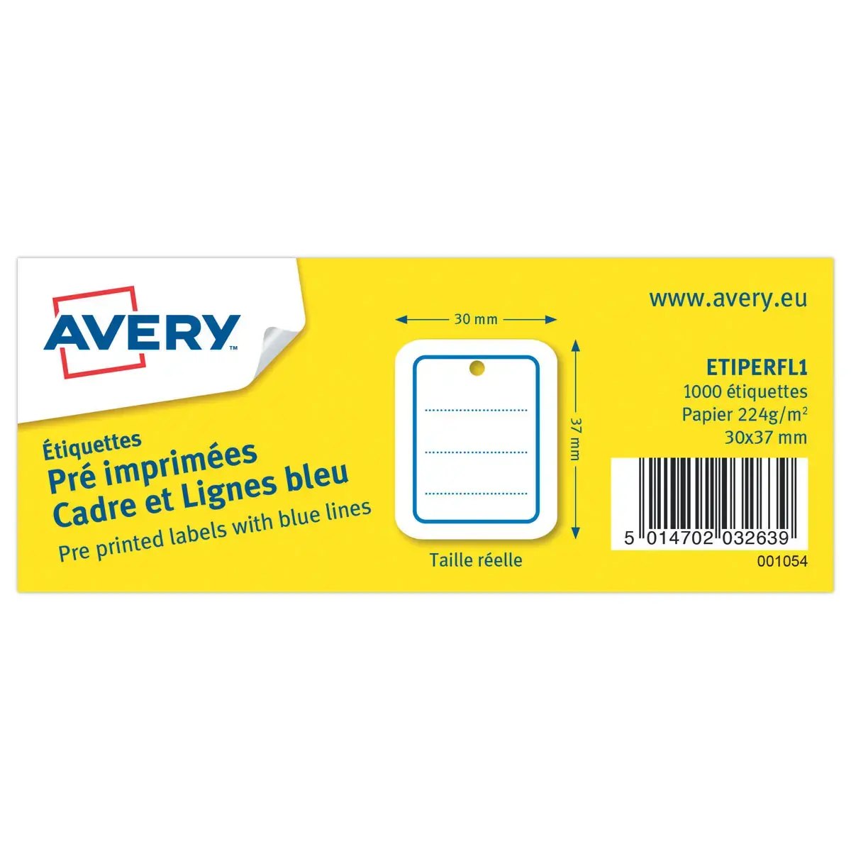 1000 Etiquettes perforées cadre et lignes bleus 30x37 mm 1000étiq/boîte photo du produit