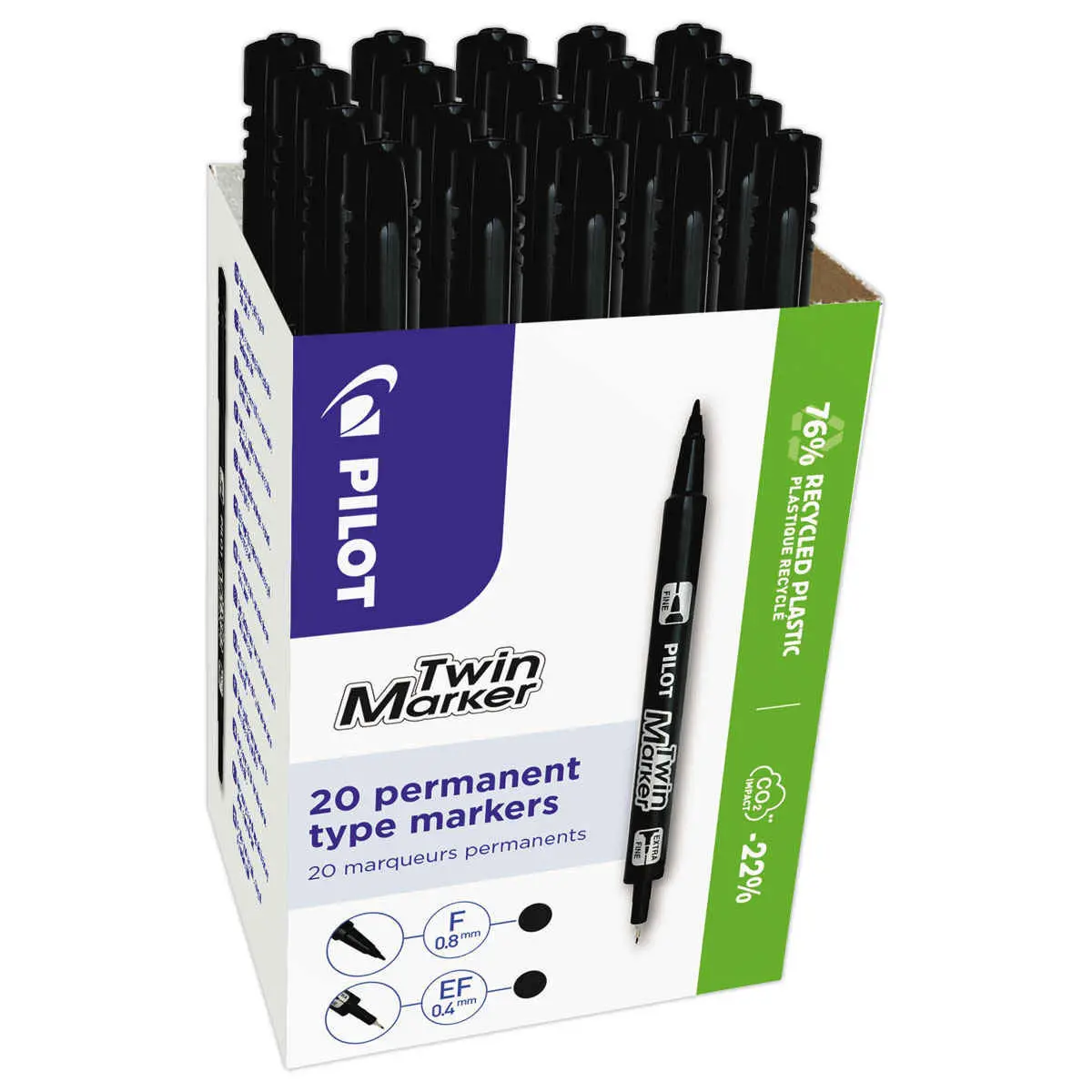 20 Double marqueurs permanents - Pointe fine et extra fine - PILOT photo du produit