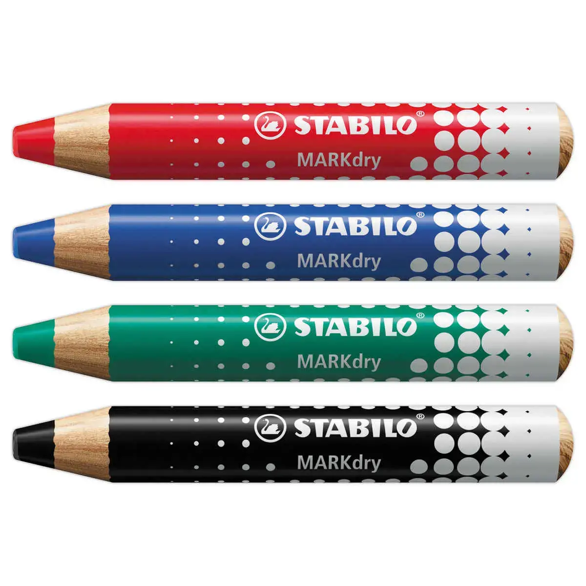 4 crayons effaçable à sec MARKdry - chiffonnette - 1 taille-crayon - STABILO photo du produit