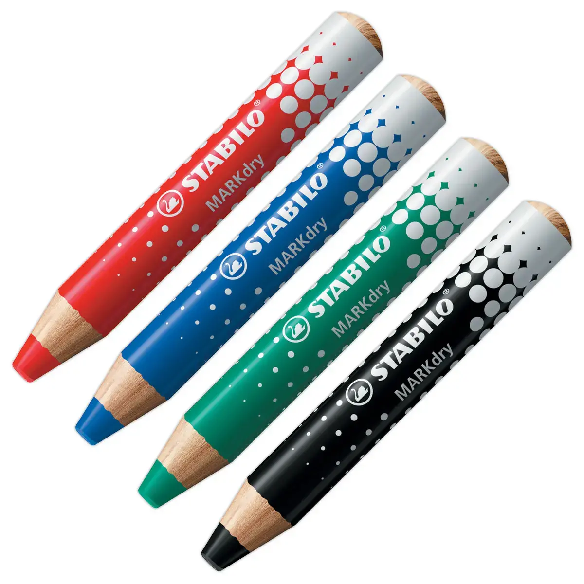 4 Crayons effaçables à sec MARKdry + chiffonnette + taille-crayon - Stabilo photo du produit