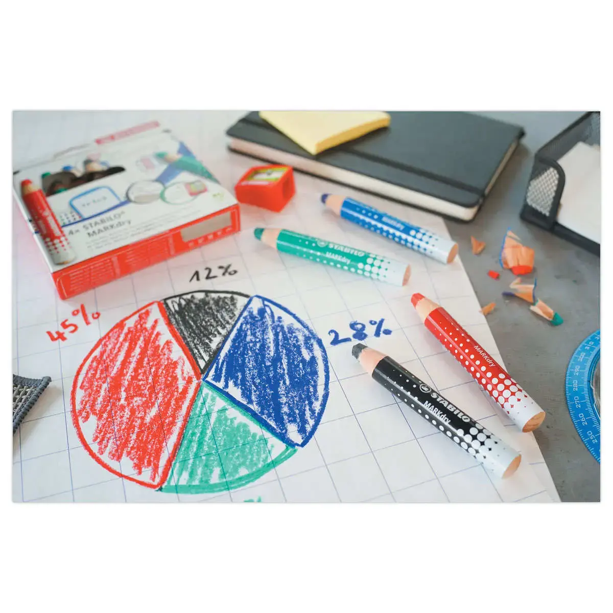 Crayon effaçable à sec MARKdry - Bleu - Stabilo photo du produit