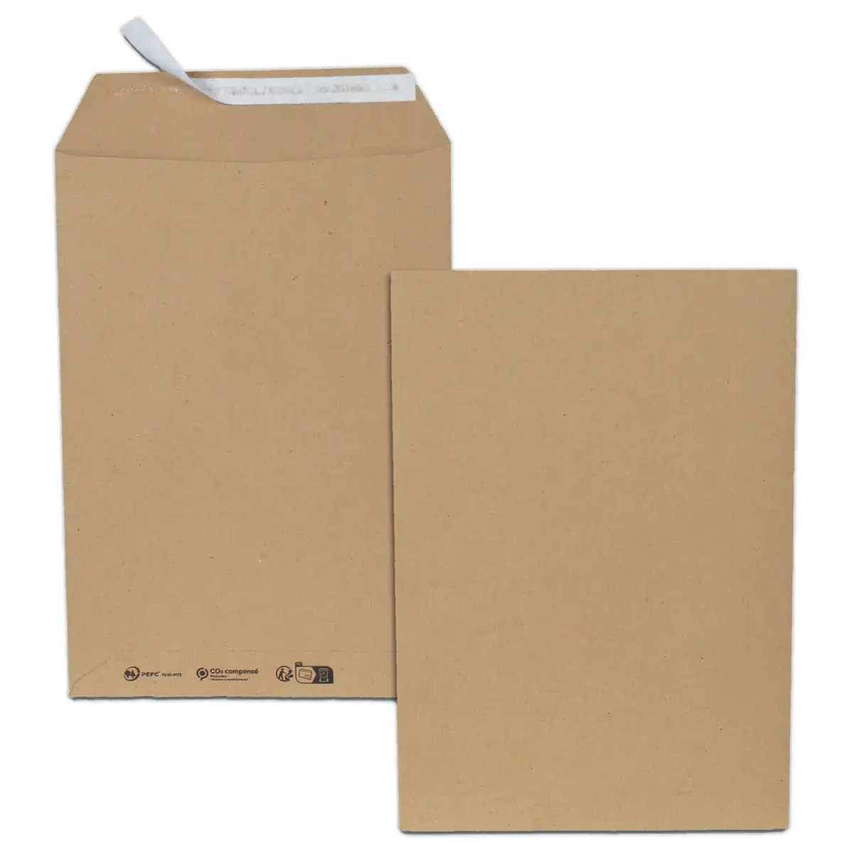 500 Pochettes kraft recycl&eacute;es B5 176x250 mm 90g bande silicon&eacute;e photo du produit