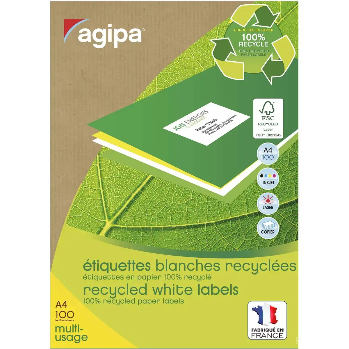 100 Planches de 21 étiquettes étiquettes de signalisation - 70x42,4 mm - 100% recyclé photo du produit