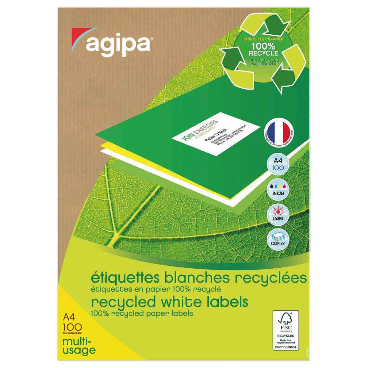 100 Planches de 16 étiquettes de signalisation, 105x37 mm, 100% recyclé photo du produit