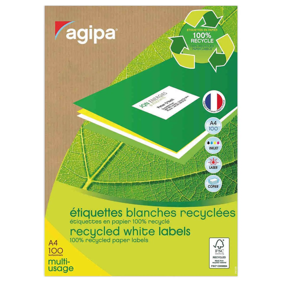 100 Planches de 14 étiquettes de signalisation, 105x42,4 mm, 100% recyclé photo du produit