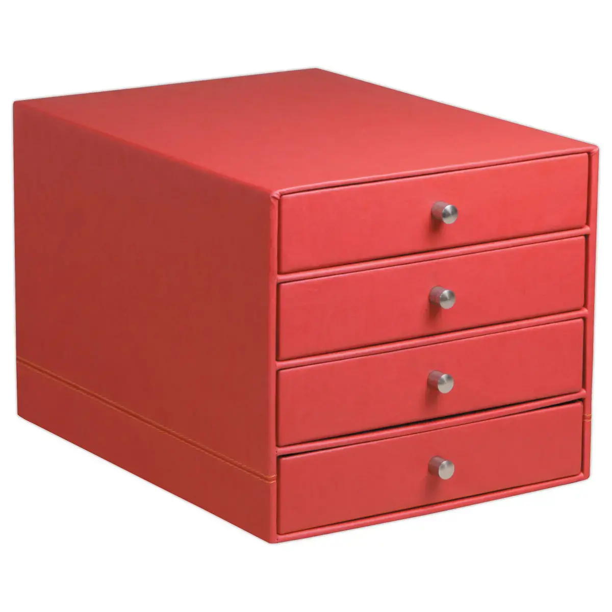 Module classement Rhodiarama 4 tiroirs, simili cuir italien - Rouge photo du produit