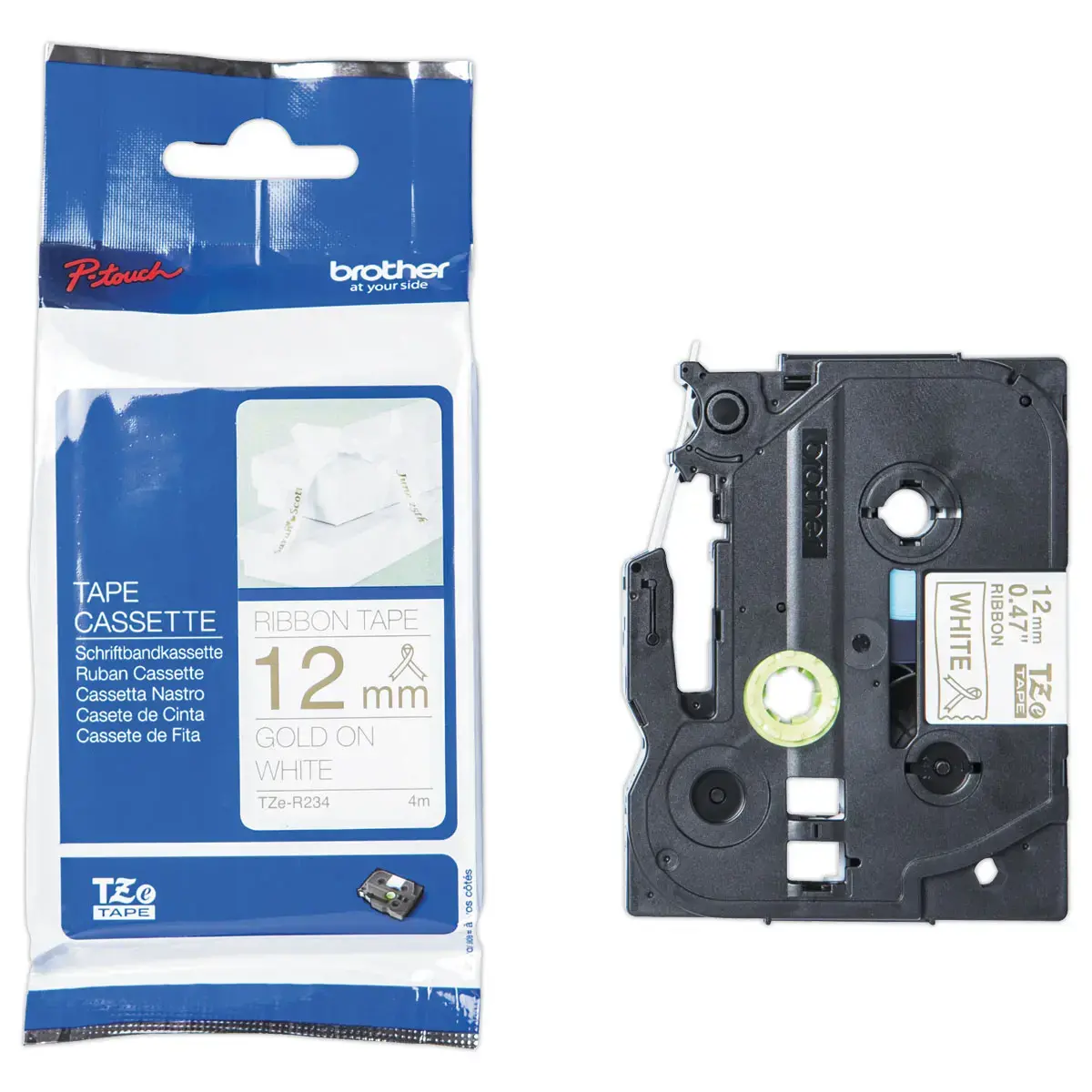 Ruban &eacute;tiqueteuse Brother tissu or surblanc 12 mm (4m) photo du produit