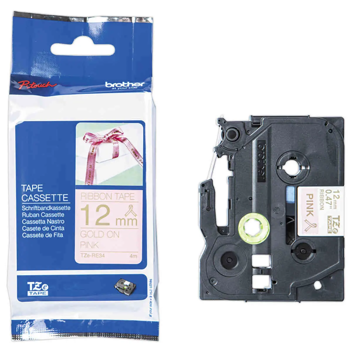 Ruban étiqueteuse tissu or sur rose12 mm (4m) photo du produit