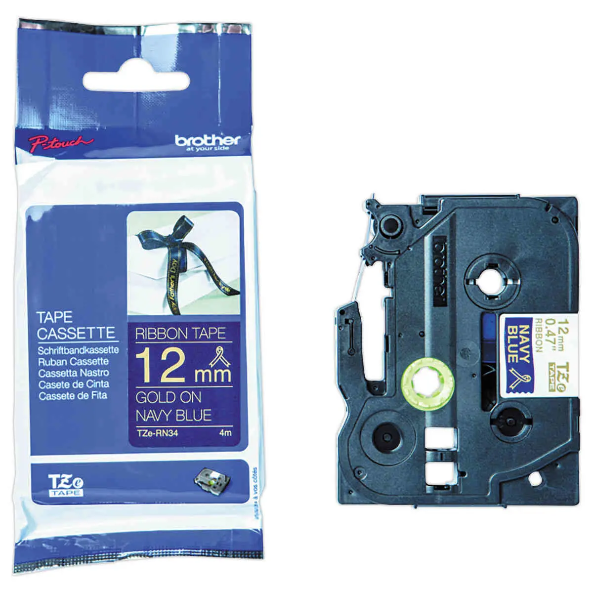 Ruban étiqueteuse tissu or sur bleu nuit 12 mm (4m) photo du produit