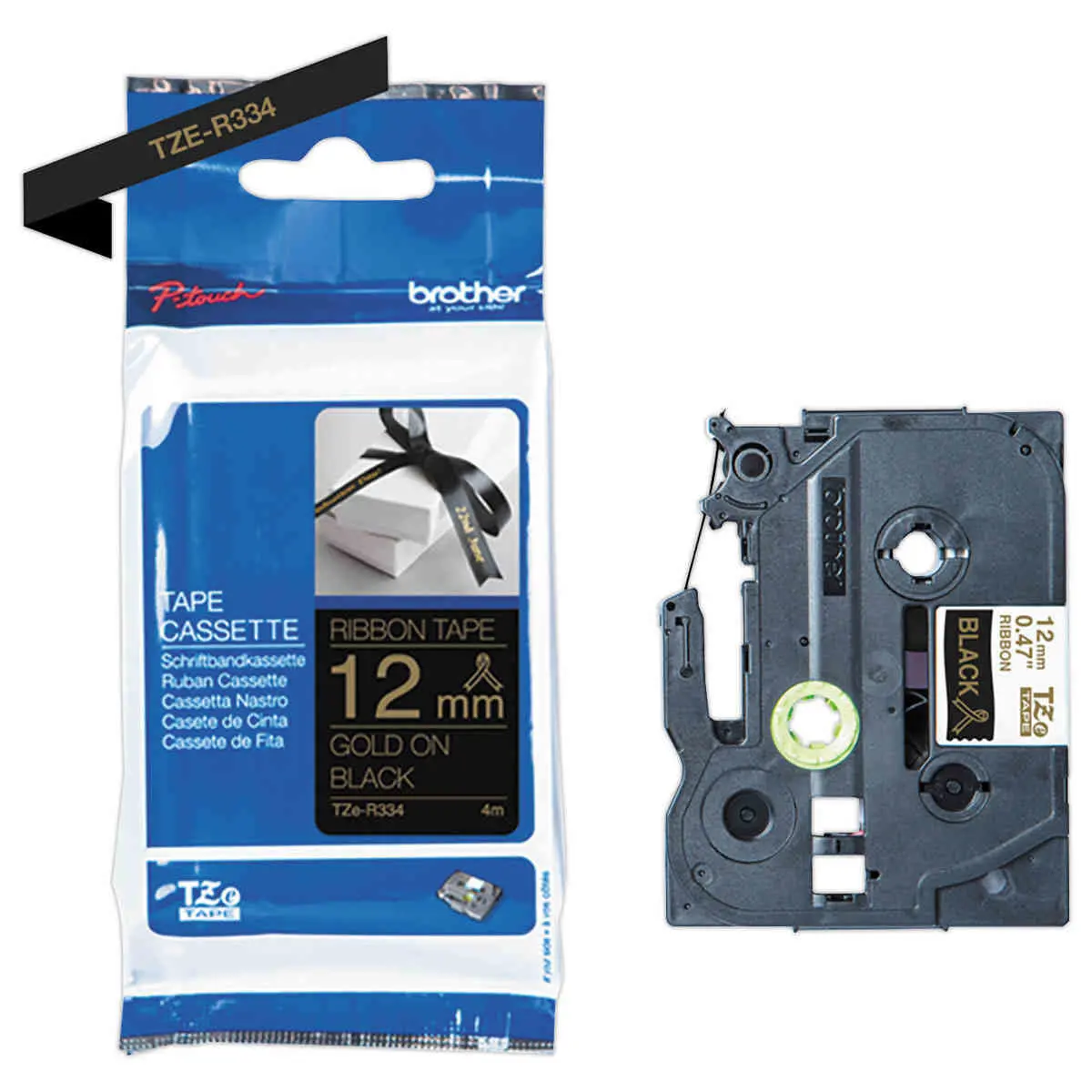 Ruban étiqueteuse tissu or sur noir 12mm (4m) photo du produit