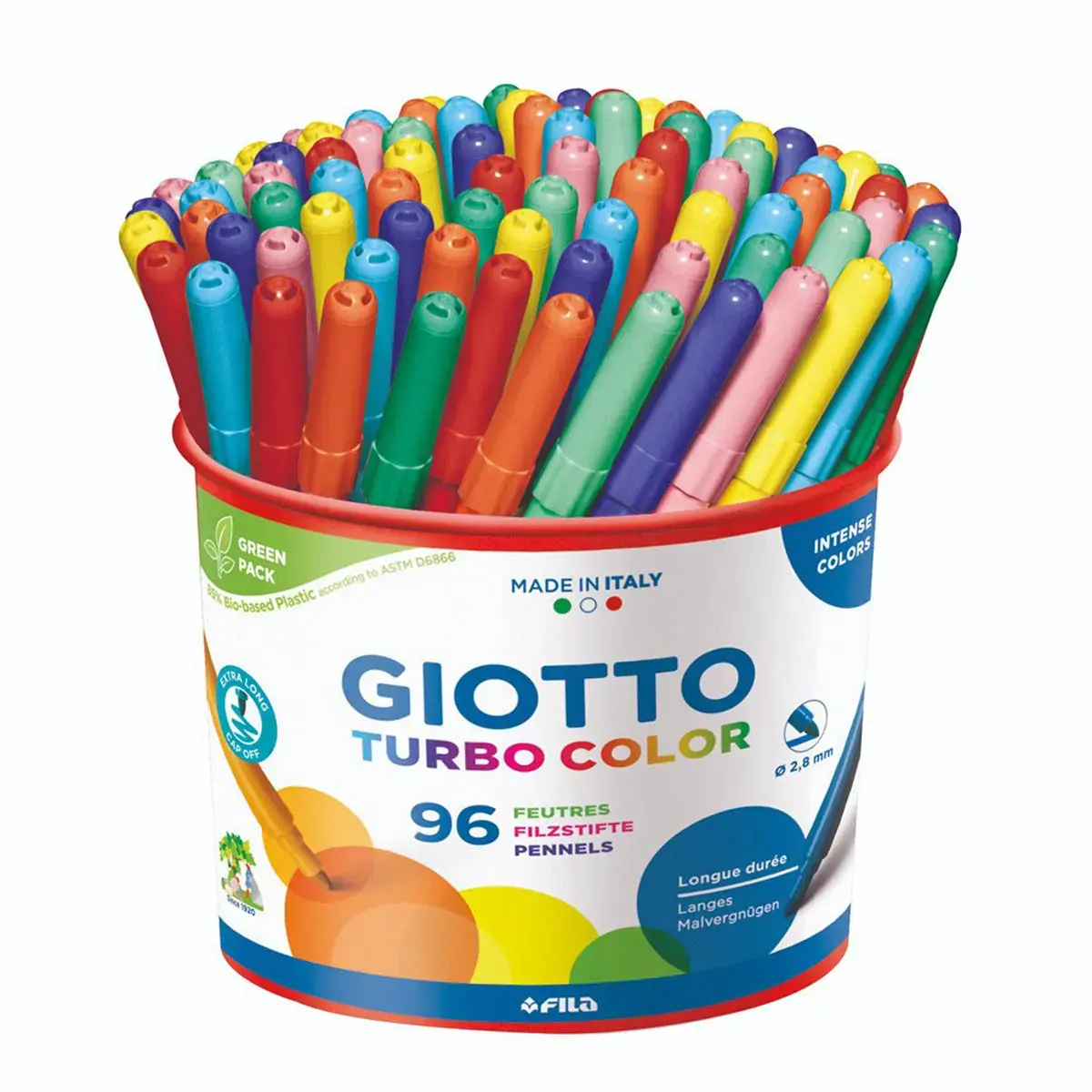 96 Feutres Turbo Color - Encre lavable - Pointe moyenne - Coloris assortis - Giotto photo du produit