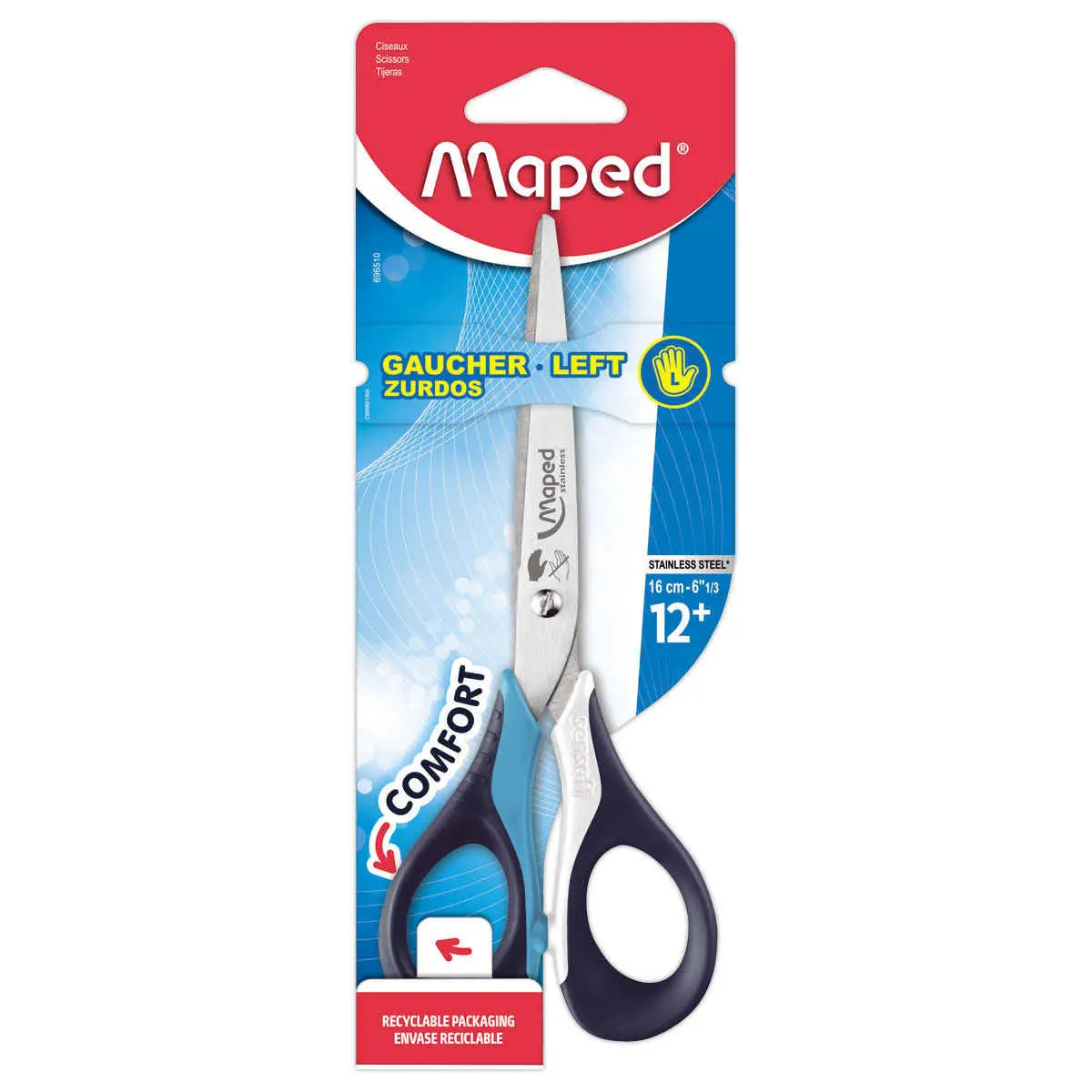Ciseaux SENSOFT GAUCHER 16 cm, souples, assortis, blister 100% carton photo du produit