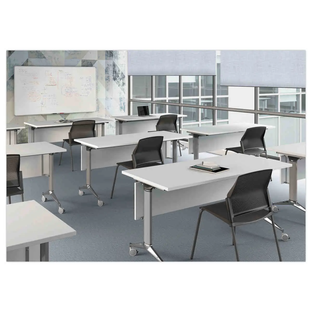 Table rectangulaire rabattable avec roulettes - 180 x 70 cm - Blanc et alu photo du produit