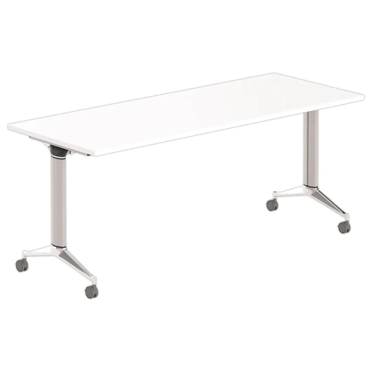 Table rectangulaire rabattable avec roulettes - 180 x 70 cm - Blanc et alu photo du produit