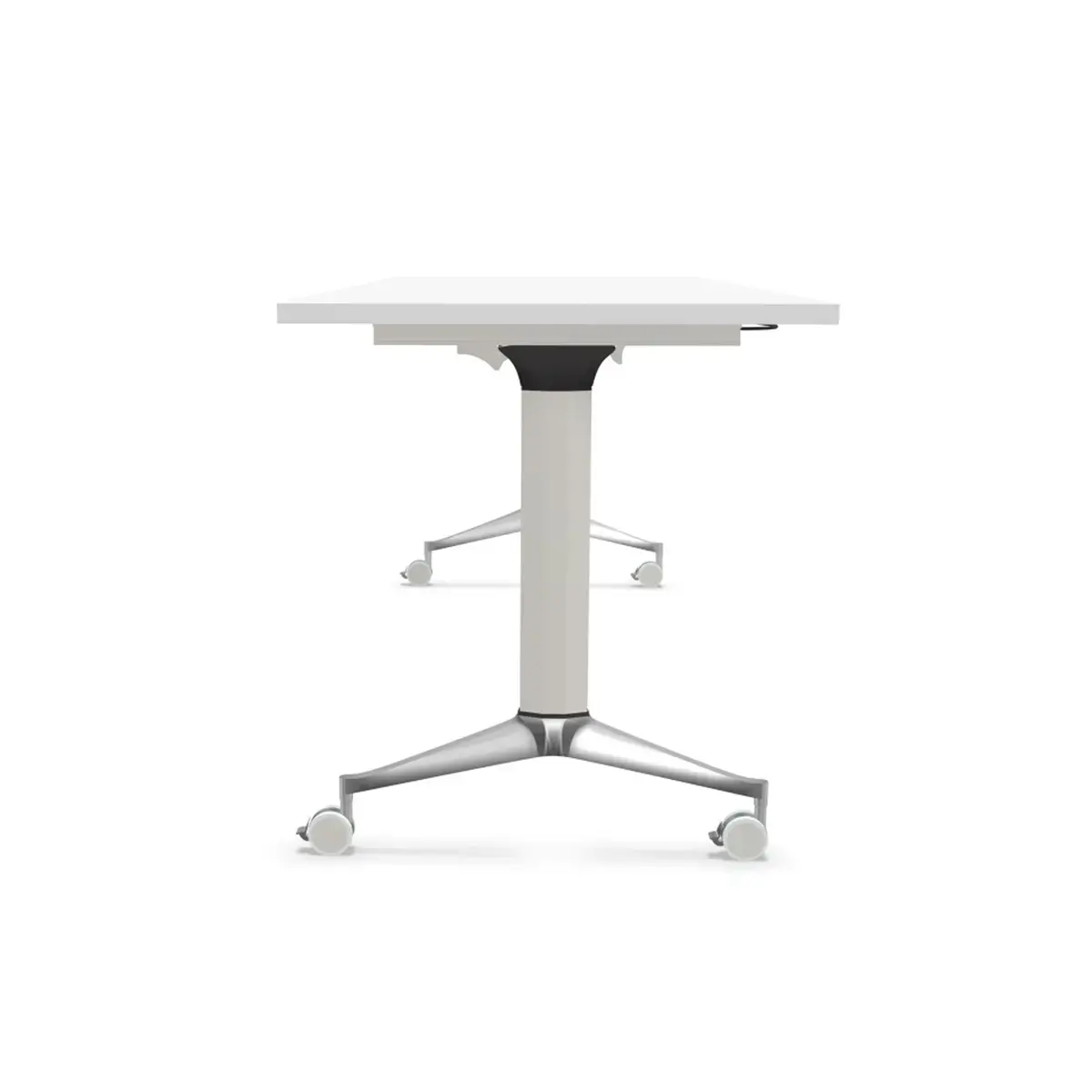 Table rectangulaire rabattable avec roulettes - 180 x 70 cm - Blanc et alu photo du produit