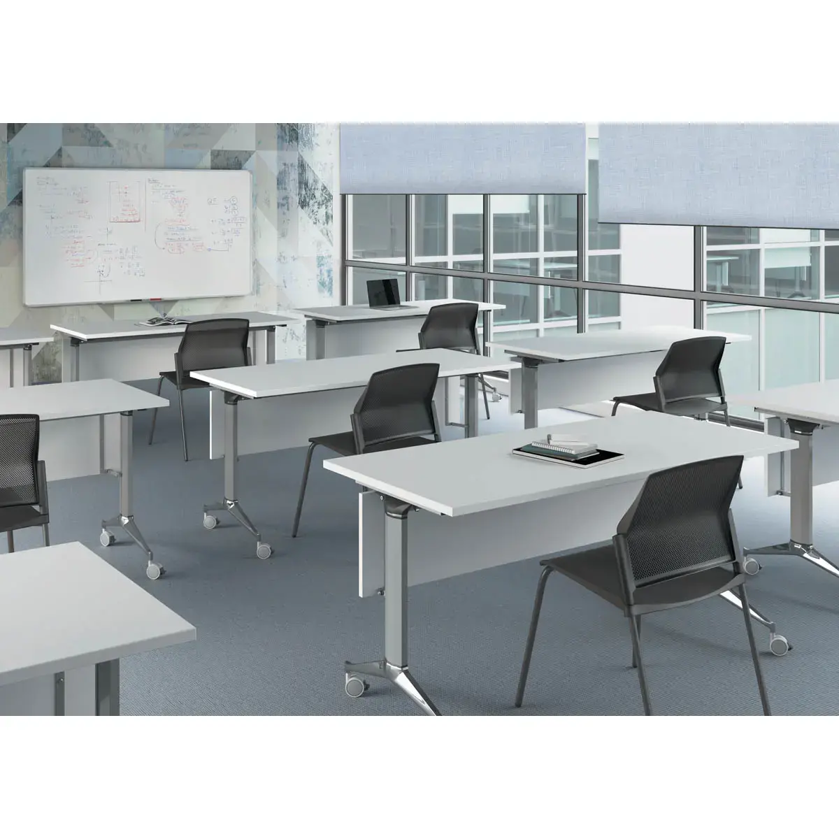 Table rectangulaire rabattable avec roulettes - 180 x 70 cm - Blanc et alu photo du produit