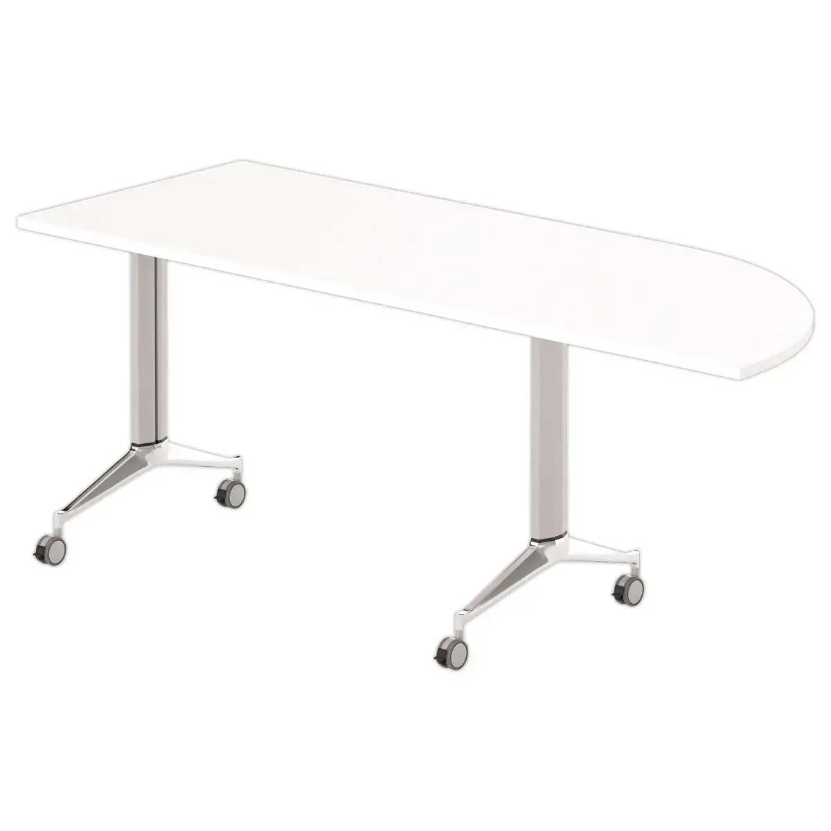 Table rabattable avec roulettes - 190 x 70 cm - Blanc et alu - Angle à gauche photo du produit