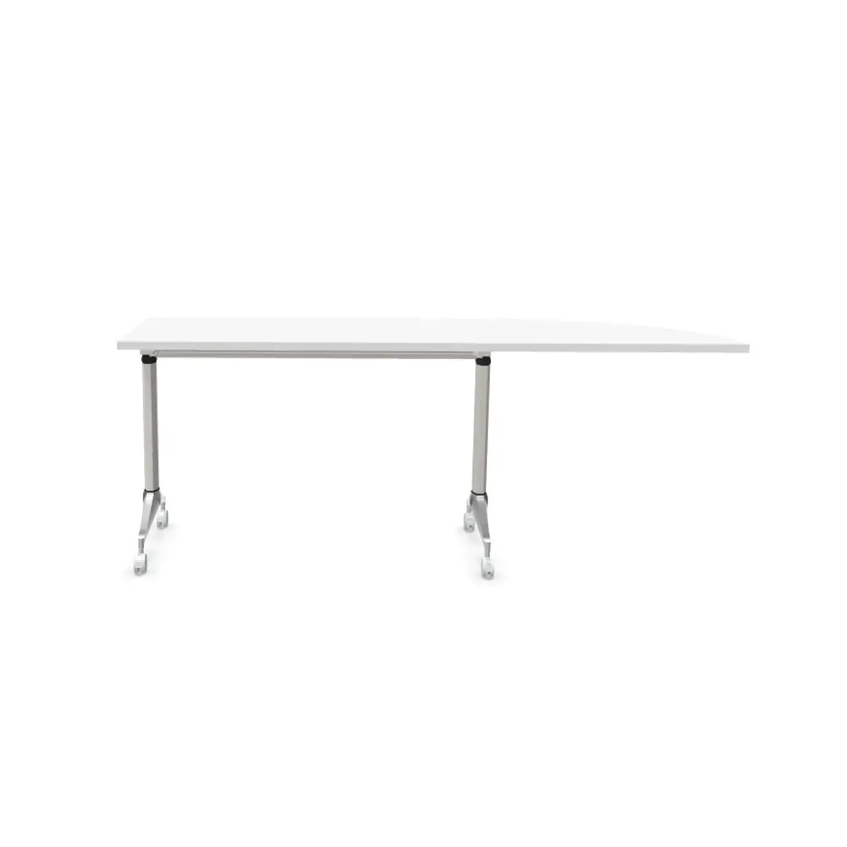 Table rabattable avec roulettes - 190 x 70 cm - Blanc et alu - Angle à gauche photo du produit