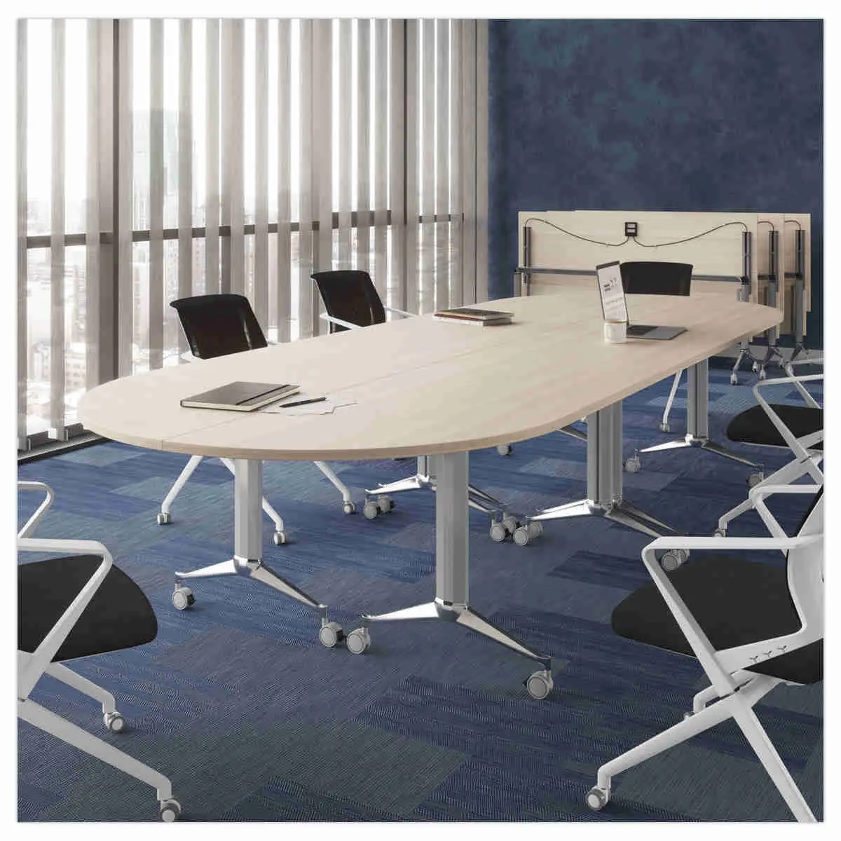 Table rabattable avec roulettes - 190 x 70 cm - Blanc et alu - Angle à droite photo du produit