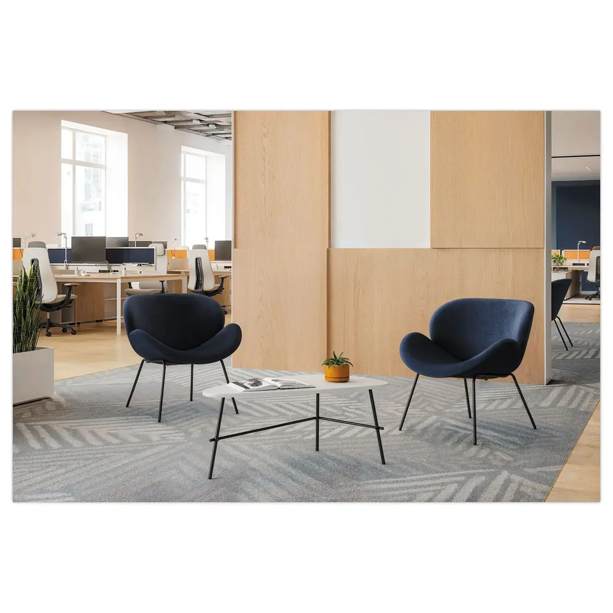 Fauteuil SMILE 4 pieds noir tissu bleu photo du produit