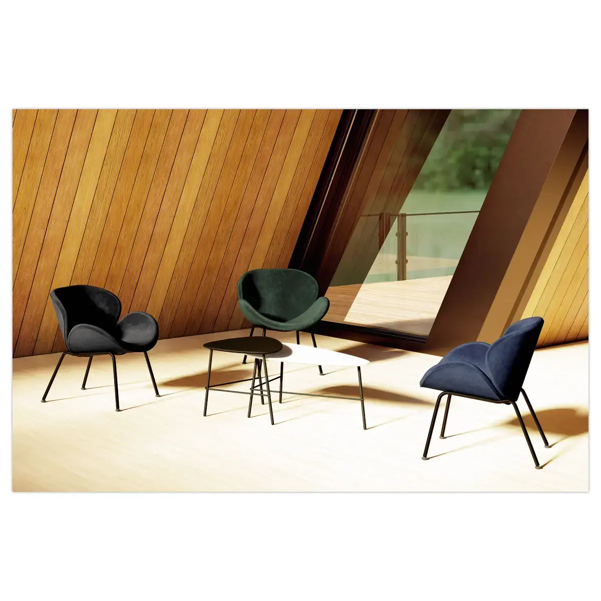 Fauteuil SMILE 4 pieds noir tissu vert photo du produit