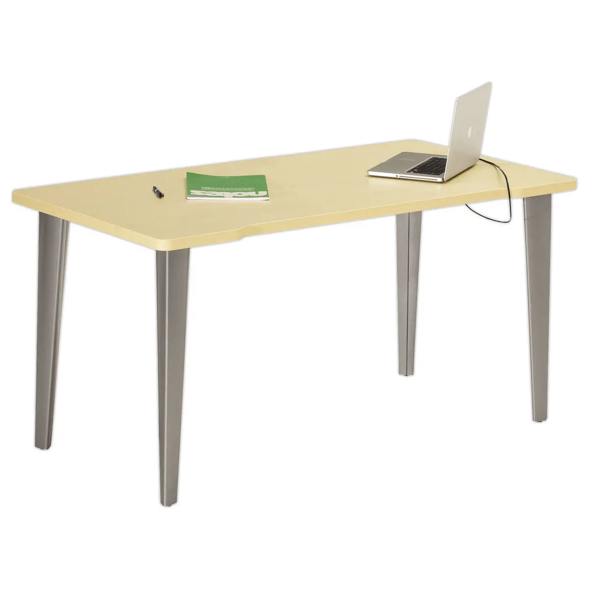 Bureau BORDEAUX 140 x 80 chêne clair -pieds aluminium monté photo du produit