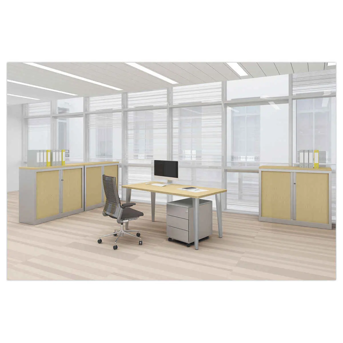 Bureau BORDEAUX 140 x 80 chêne clair -pieds aluminium monté photo du produit