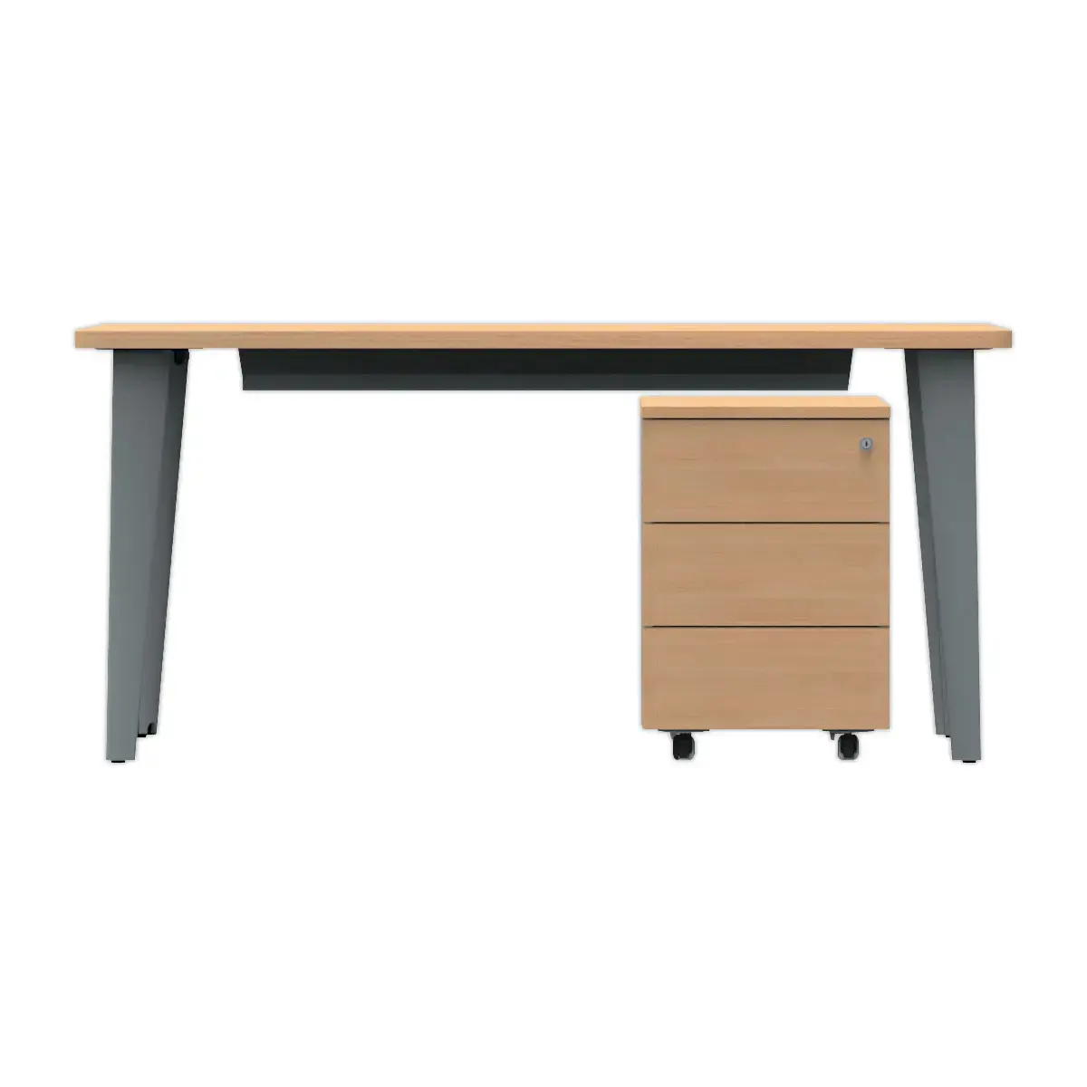 Bureau BORDEAUX 140 x 80 chêne clair -pieds aluminium monté photo du produit