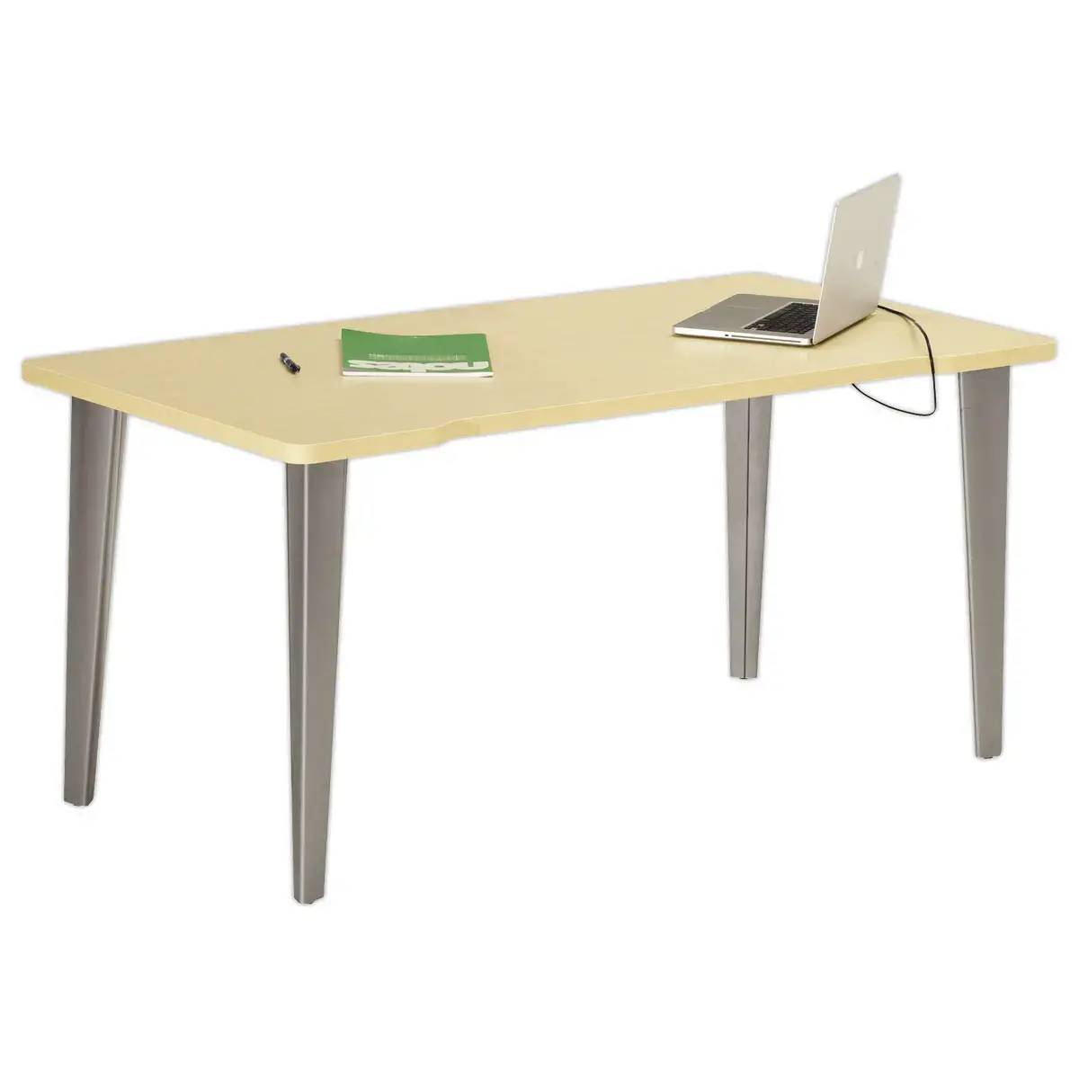 Bureau BORDEAUX 160 x 80 chêne clair -pieds aluminium monté photo du produit