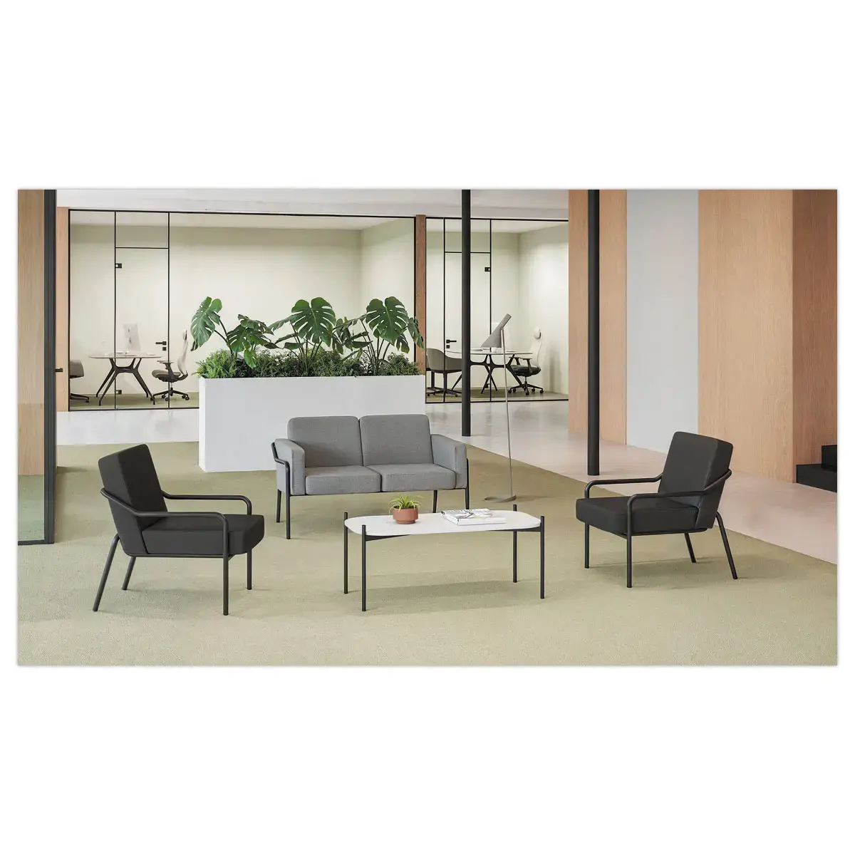 Table basse MEET 100 x 50 Blanc pieds noirs montée photo du produit