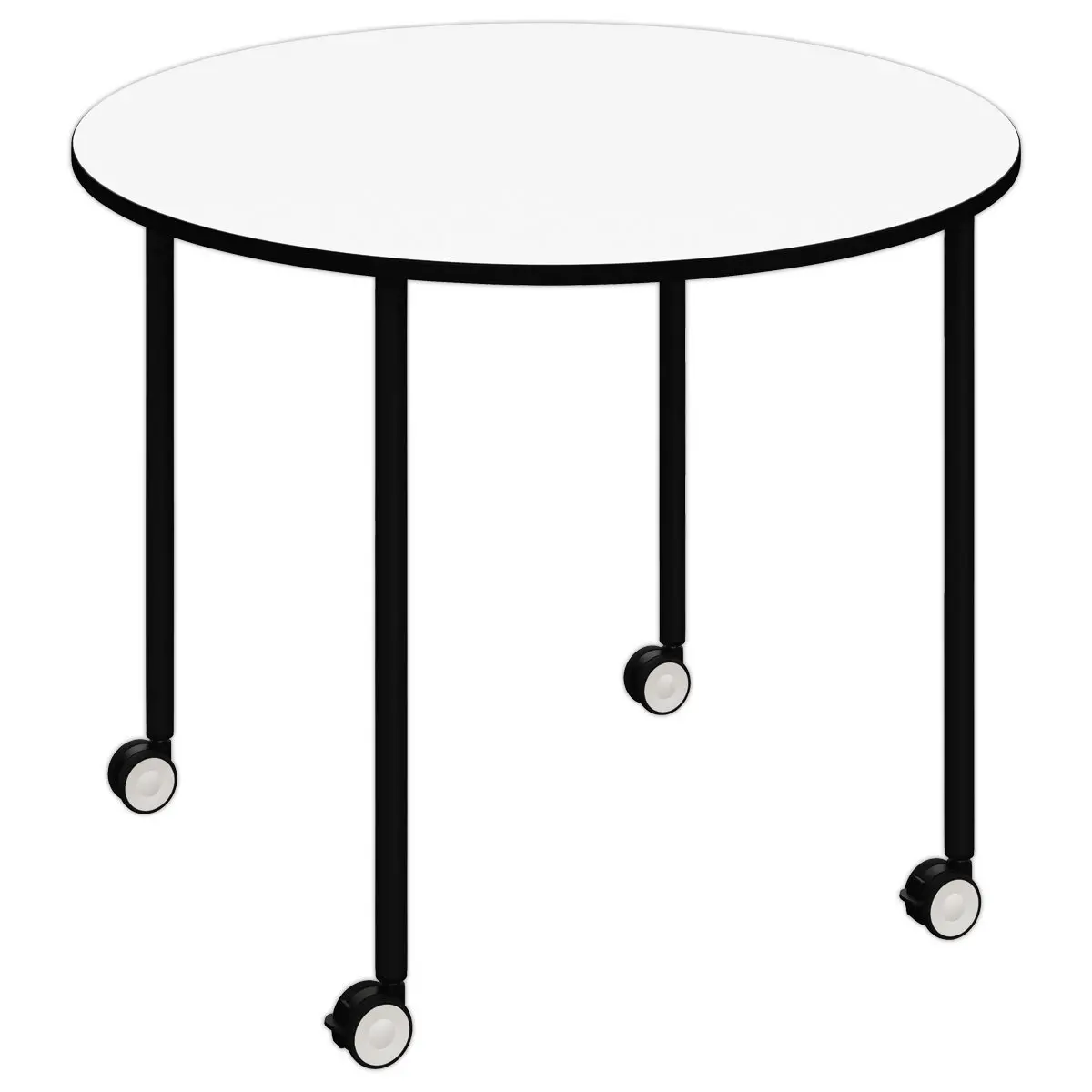 Table roulante FEX OFFICE Diam. 96 cm Blanc pieds noirs photo du produit