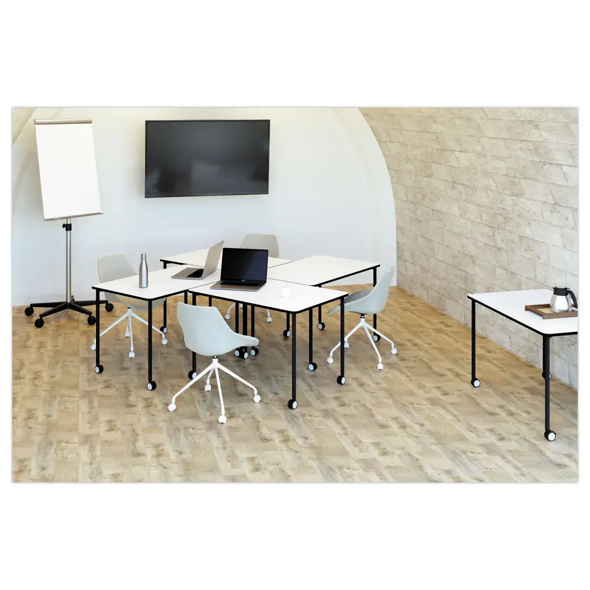 Table roulante FEX OFFICE 116 x 50 cm Blanc pieds noirs photo du produit