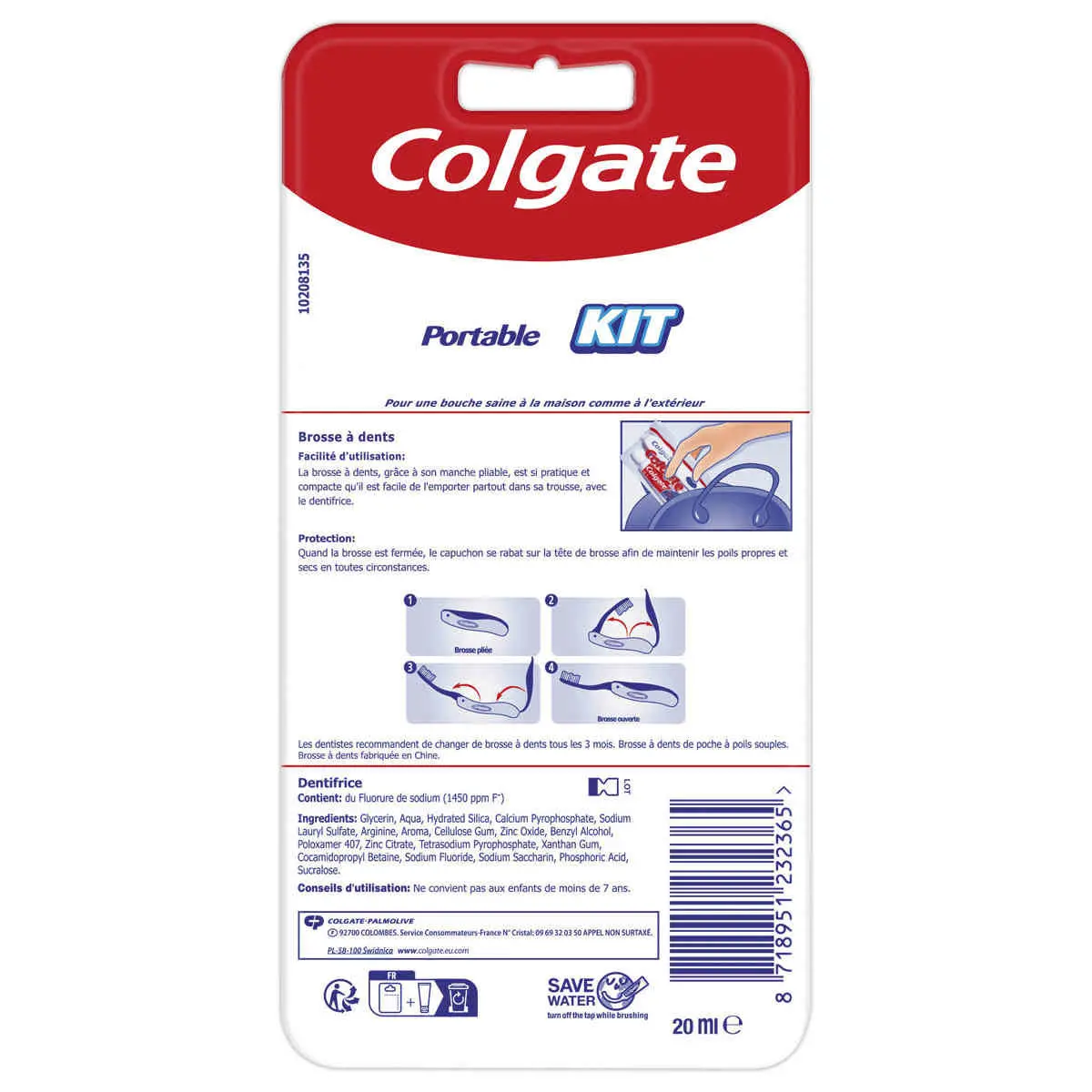 Kit de voyage avec brosse à dents pliable et dentifrice 19ml photo du produit