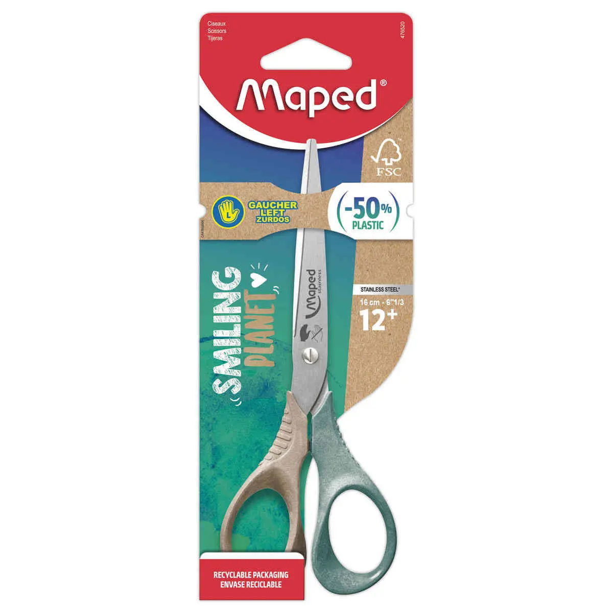 Ciseaux SHAPE GAUCHER 16cm SMILING PLANET, en bois FSC®, en blister photo du produit