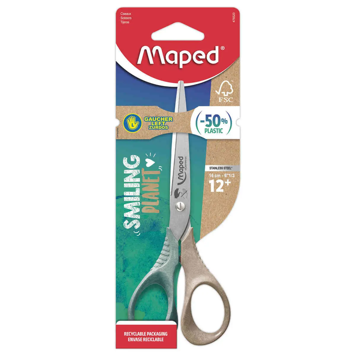 Ciseaux SHAPE GAUCHER 16cm SMILING PLANET, en bois FSC®, en blister photo du produit