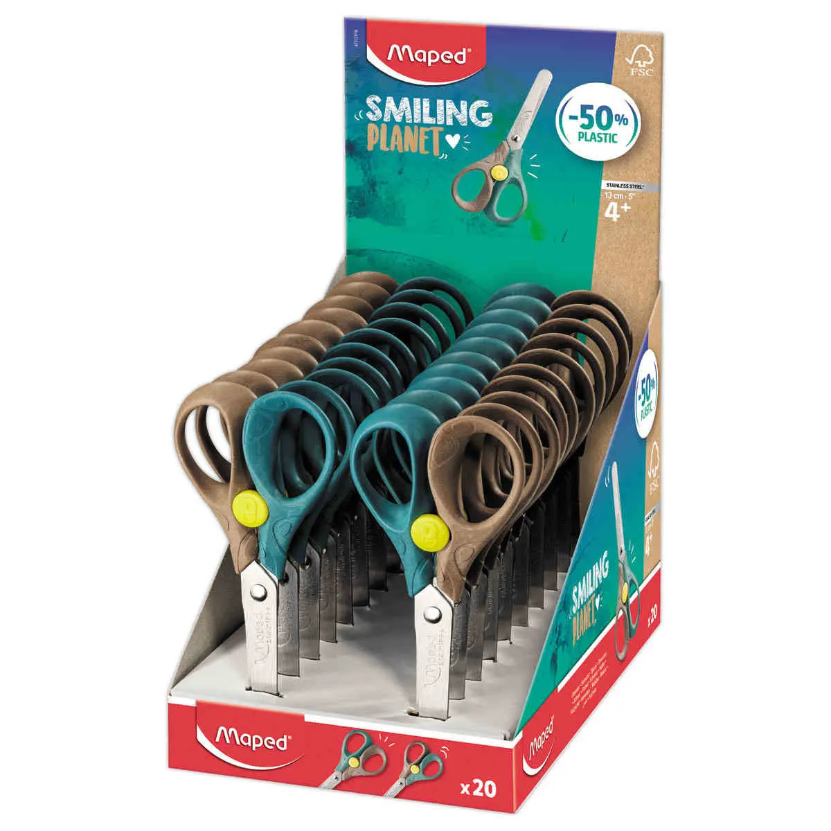 Ciseaux SECURITY 13 cm SMILING PLANET,bouton de sécurité, en bois FSC® photo du produit