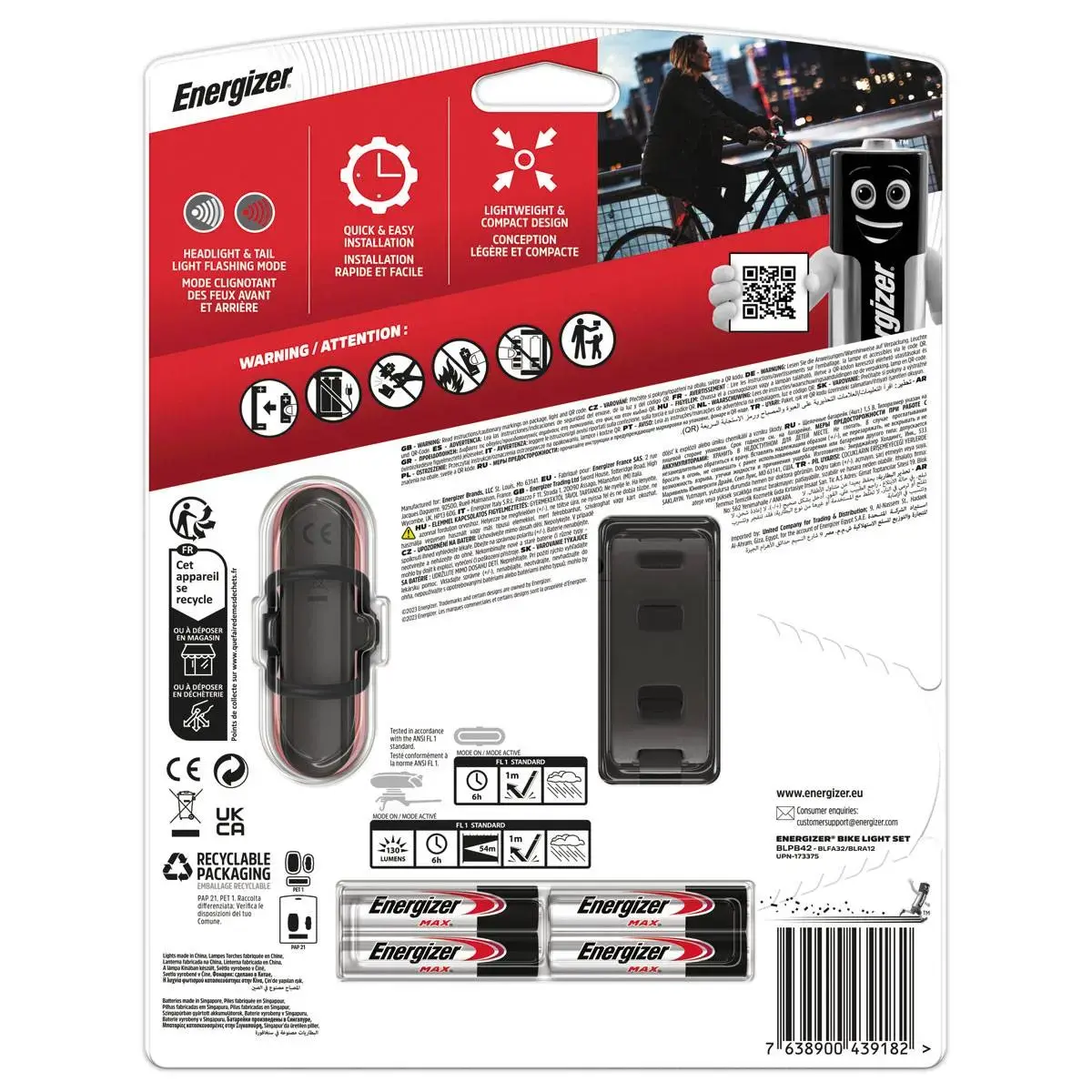 Kit lampes de v&eacute;lo - Arri&egrave;re + avant - Energizer photo du produit