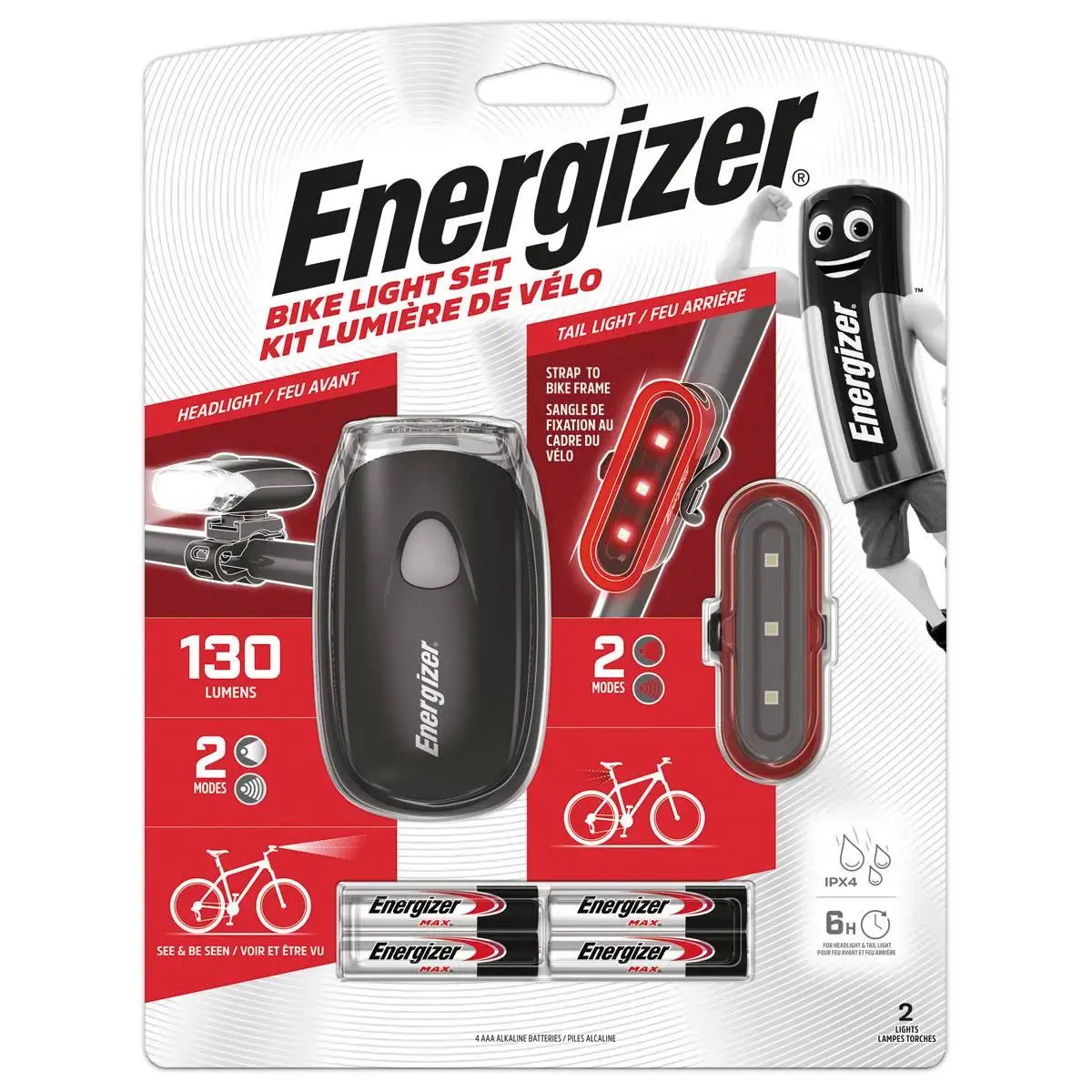 Kit lampes de v&eacute;lo - Arri&egrave;re + avant - Energizer photo du produit