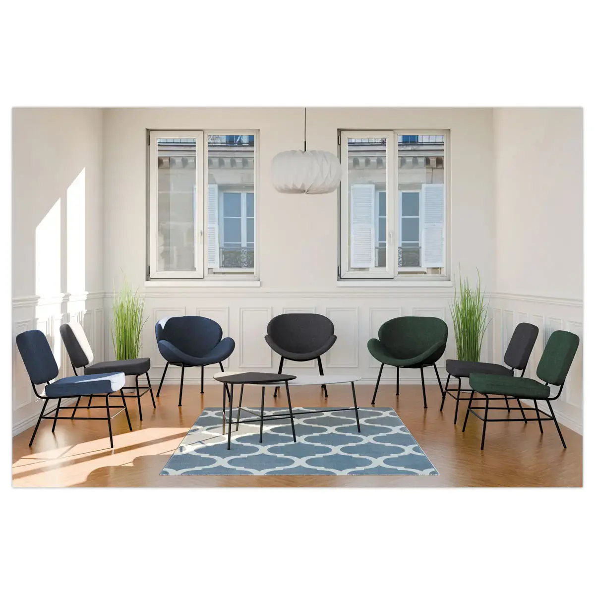 Fauteuil SMILE 4 pieds noir tissu bleumonté photo du produit