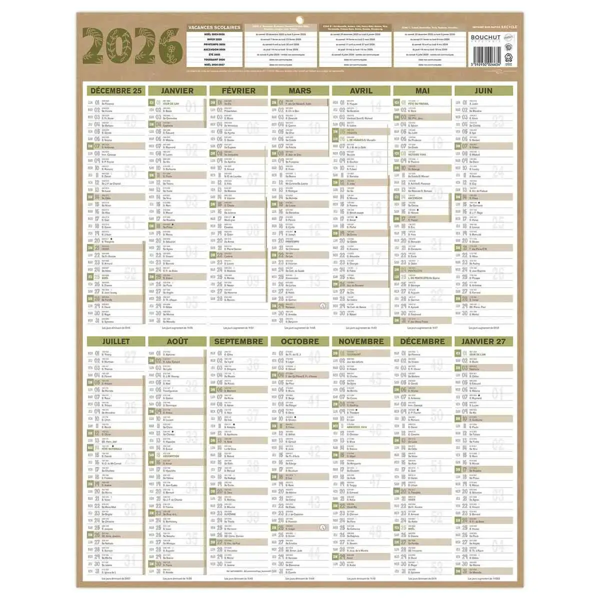 10 Calendrier banque Bouchut Natura 14 mois - 55x43 cm photo du produit