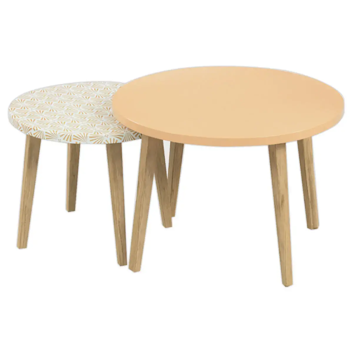 2 Tables basses imprimées upcyclées blanc/moutarde photo du produit